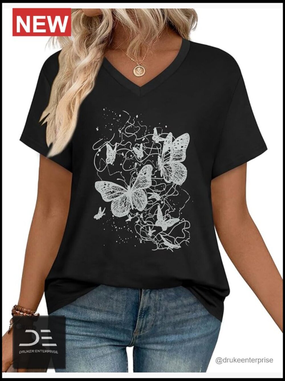 V Neck Short Sleeve Summer Basic Tee T-Shirt